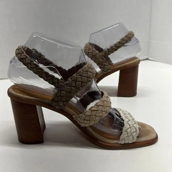 Frye Amy Braided High Heel Open Toe Sandals Shoes in Camel Multi Color Size 6.5 - Picture 7 of 13